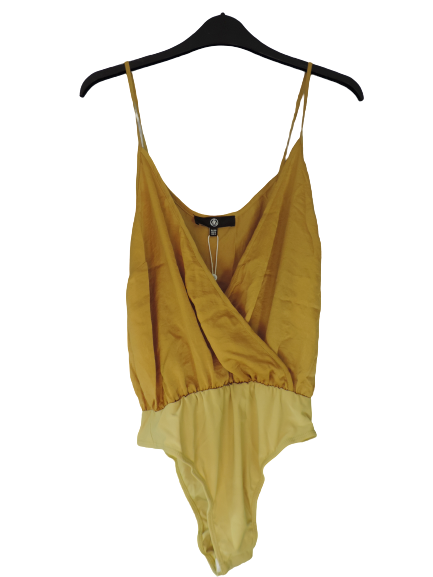 Missguided Hammered Satin Cami Bodysuit Chartreuse Size UK DH102