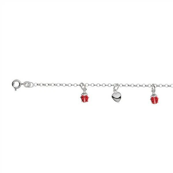 Brand New - Sterling Silver Baby Childrens Bracelet Lady-Bird & Heart Charms - Image 2 of 4