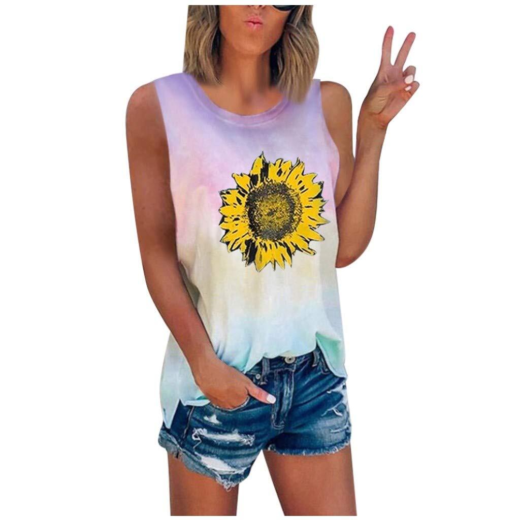 YTao Tank Tops for Women,Women's Summer Sunflower Tie-Dye Sleeveless  (Vinyl LP)