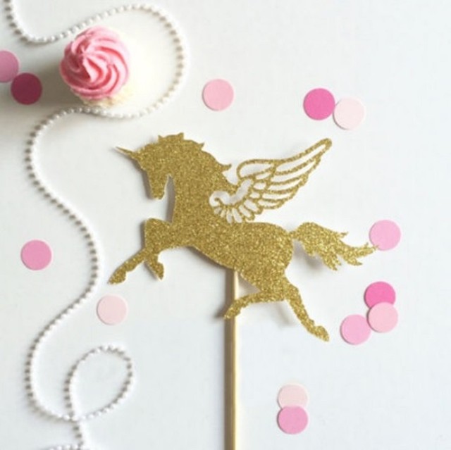 gold glitter unicorn pegasus wings cake topper 15cm approx magical