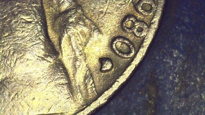 1980 D & P Jefferson Nickels with filled in Die Chip Mint Marks (F1102)
