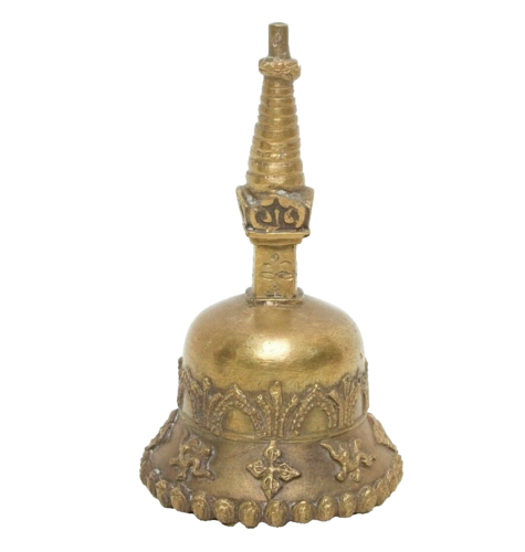 Antique Tibetan Brass Copper Carved Bell Buddhism Auspicious Stupa 18th Century  - Picture 1 of 7