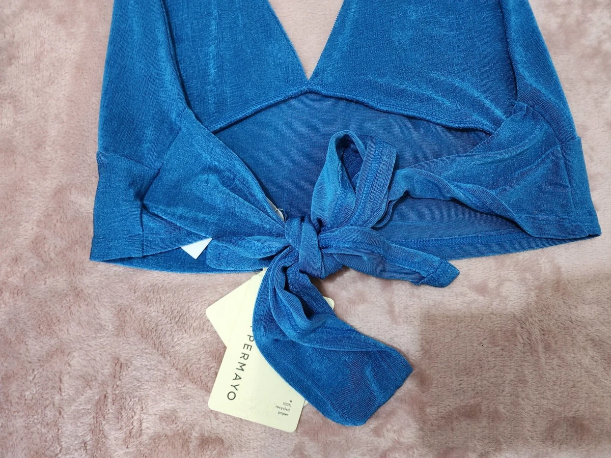 PEPPERMAYO Label Women BNWT Blue Holiday Inn Crop Stretch Halter Top Size 8