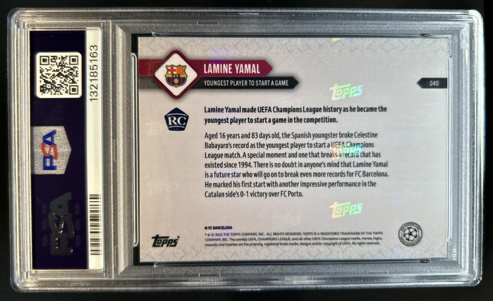 2023 Topps Now UEFA Lamine Yamal RC Rookie #040 Barcelona PSA 10 GEM MINT view 2