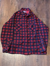 Pendleton Wool Board Shirt 2X Red Plaid Loop Collar Made in USA Vintage 70s