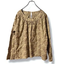Blusa ICHI Antigüedades Lino Cadena Bordada Hombro 40cm 15.75in Marrón