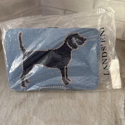 New Lands End Kindle Nook Case Needlepoint Black Lab Dog Blue Protective Travel