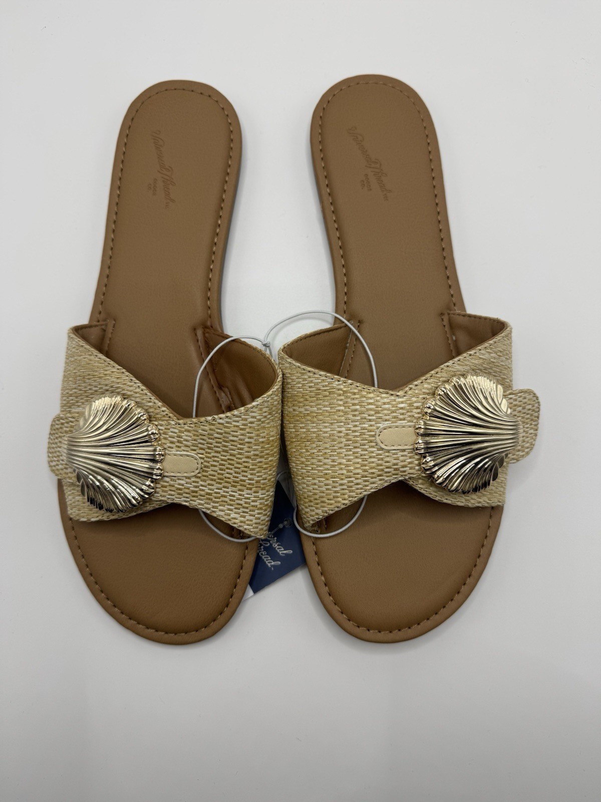 Universal Thread Women's Beige Shell Accent Slide Sandals Slip On Size 11