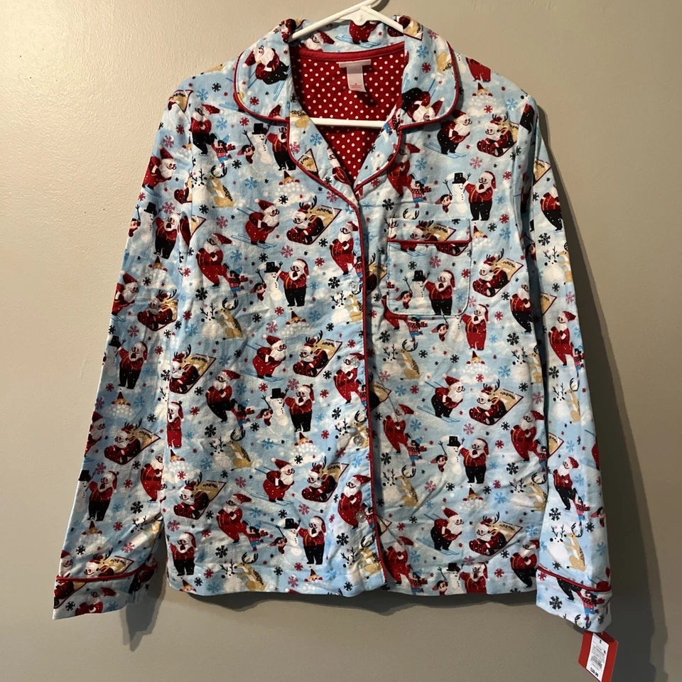 Новый! Набор пижам WonderShop Target Christmas Santa маленький синий топ на пуговицах хлопок - Изображение 3 из 4