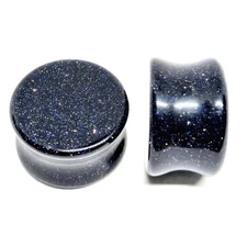 SALE - Blue Goldstone Double Flare Plugs 8g - 2"
