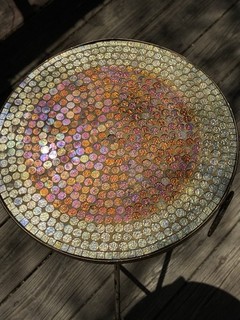 Vintage Gold Leaf Over Iron and Mosaic Glass Tripod Plant Stand
