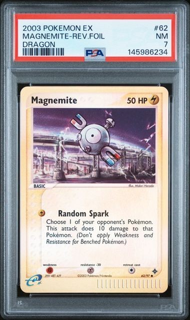 2003 POKEMON EX DRAGON #62 MAGNEMITE-REVERSE FOIL PSA 7