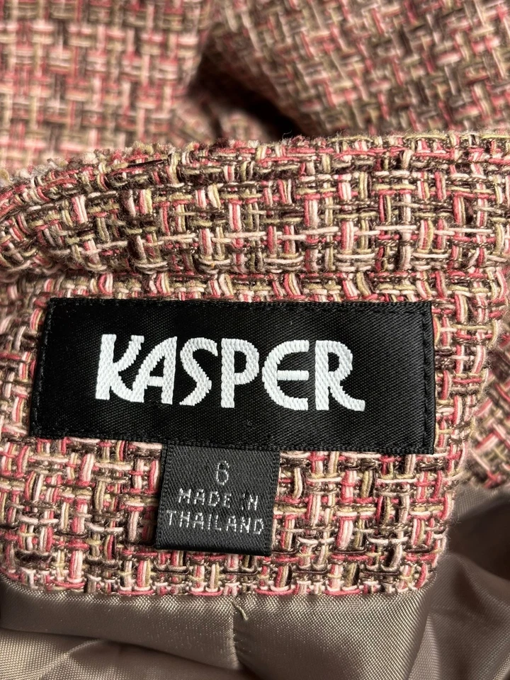 Kasper Blazer Jacket Womens Size 6 Multicolor Tweed Front Pockets Casual Career - Image 3 of 4