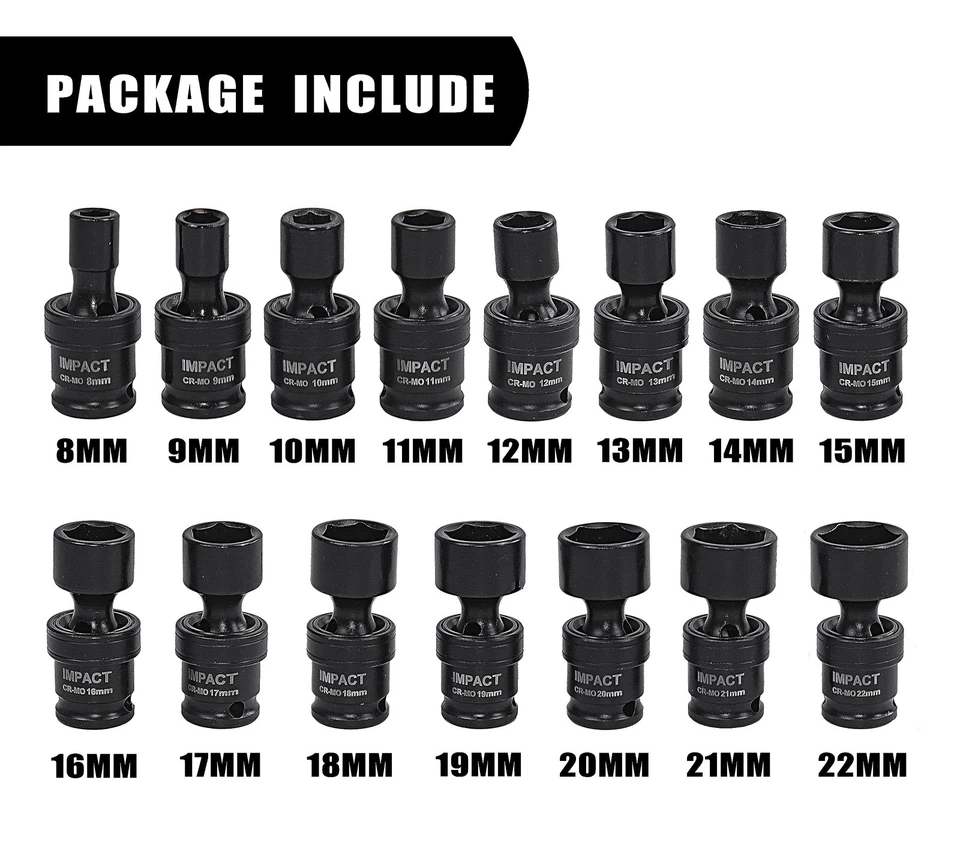 15PCS 3/8-Inch driver impact universal socket set,15piece swivel socket set,6... - Image 3 of 4