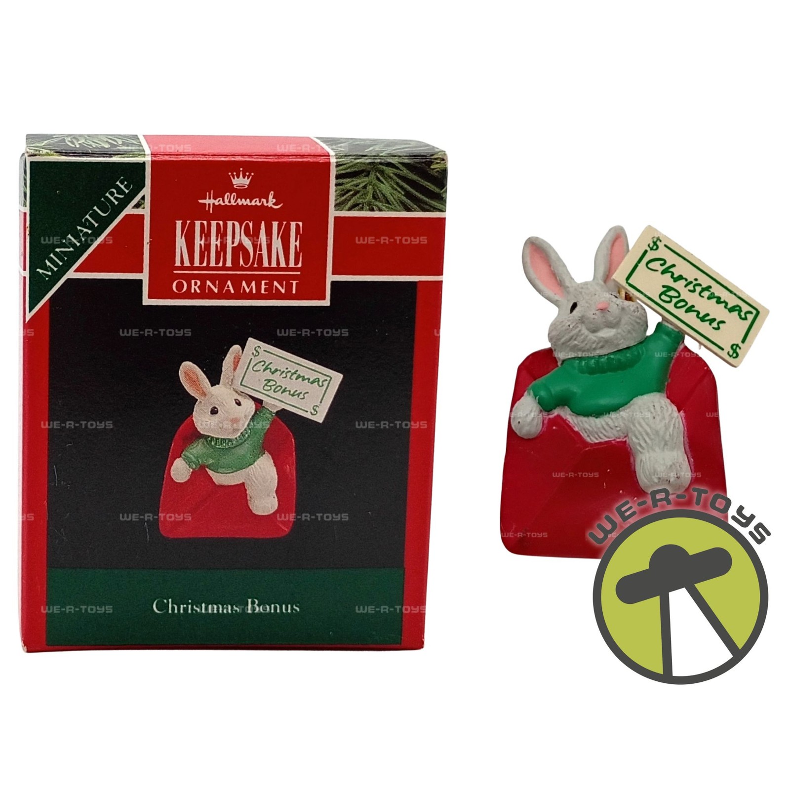Christmas Bonus Bunny Miniature Hallmark Keepsake Ornament 1992 New QXM5811