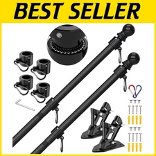 Upgraded Bracket Flag Pole Set - Tangle Free Rings