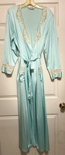 Vintage Shadowline Nylon Robe Seafoam Green with Ivory Lace Trim Size Lg Granny