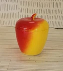 Vintage Hazel Atlas Milk Glass Red Yellow Apple Jam Jelly Jar with Lid