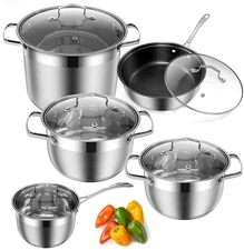 Kitchen Cookware Sets, 10 Pcs Hybrid Stainless Steel Cookware Sets, Non Stick...