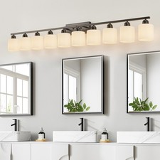 65" 10 Lights Bathroom Mirror Vanity Light Milk Glass Shade Modern Sconces Black