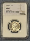 1946-S 25C Washington Quarter MS 65 NGC Graded 90% Silver