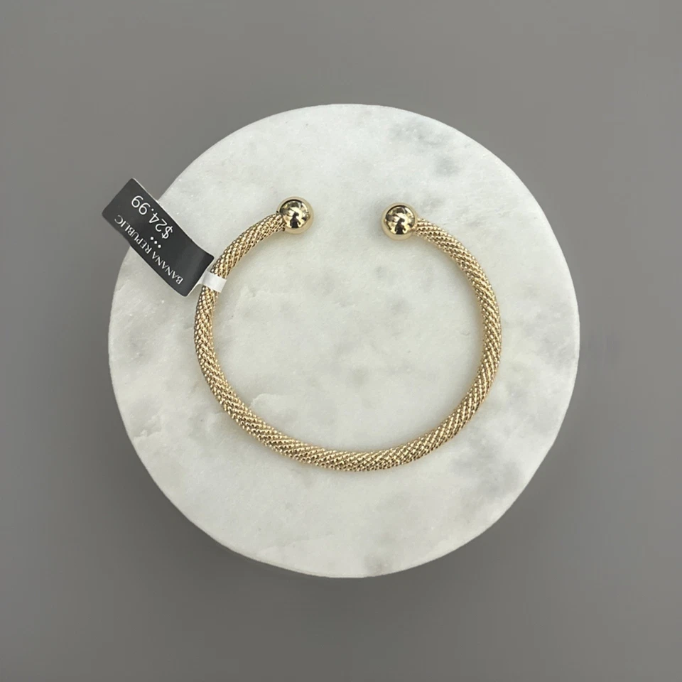 Banana Republic Gold Tone Open Cuff Bracelet with balls ends - Minimalist Design - Image 2 of 2