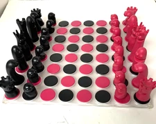 Umbra Loft Checkmate Black & Pink Modern Cute Monsters Chess Set w/ Board