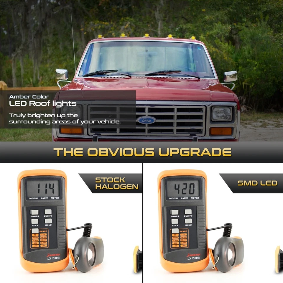 5PC Full LED Roof Cab Clearance Amber Light For 1984-1996 Ford F-150 F-250 F-350 - Изображение 3 из 4