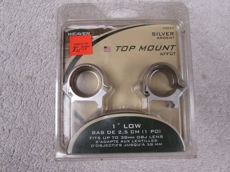 Weaver Scope Rings 1” Low Silver Argent Finish 49034 New old stock
