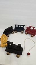 Vintage Handmade Wooden Pull Train Set - 5 Piece Folk Art Toy - 53" Total Length