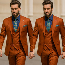 Tailored Men Suit Business Formal Organge Peak Lapel Jacket Wedding 3Pcs Party