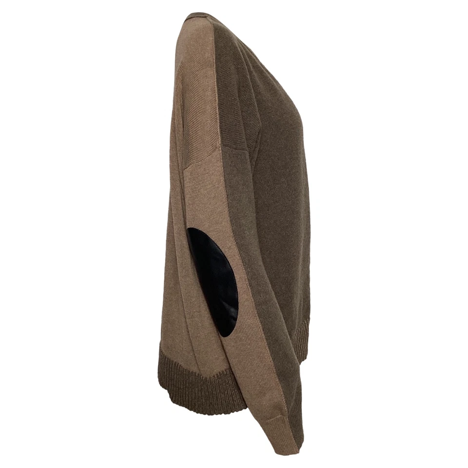 Cardigã Mm6 Maison Margiela colorblock couro patches no cotovelo na testa tamanho 40 - Imagem 2 de 4