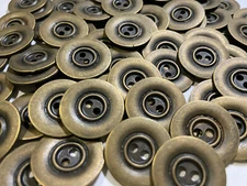 Old Metal Button Antique Brass Finish Circle/Rim 23mm 2hole