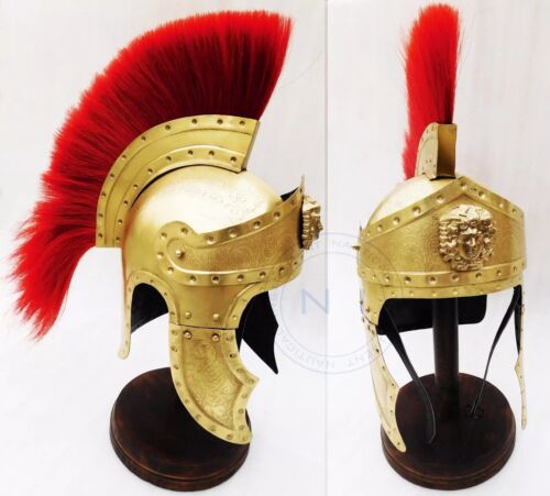 Nuevo Casco de Guardia Real Pretoriano Romano Grabado Dorado Casco Romano con Pluma - Imagen 5 de 6