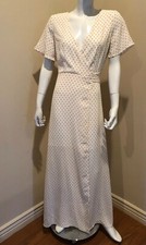 Leith Wrap Short Sleeves Heart Print Ivory Size Med Maxi Dress $79