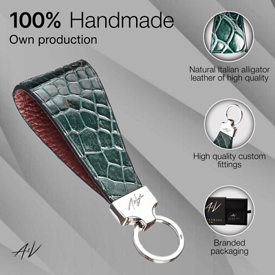 Handmade Alligator Leather Keychain ''Rock'' Detachable Key Chain in Gift Box