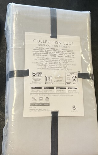 Next Luxe 1000 Thread Count Cotton Extra Deep Fitted Sheet Silver 150x198 King - Picture 2 of 3
