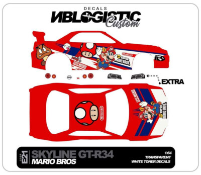 1/64 Scale SKYLINE R34 Custom Universal WaterSlide Decal for Hot Wheels 037