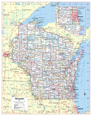 #ad Wisconsin State Wall Map Poster Large Print 24quot;Wx30quot;H $19.99