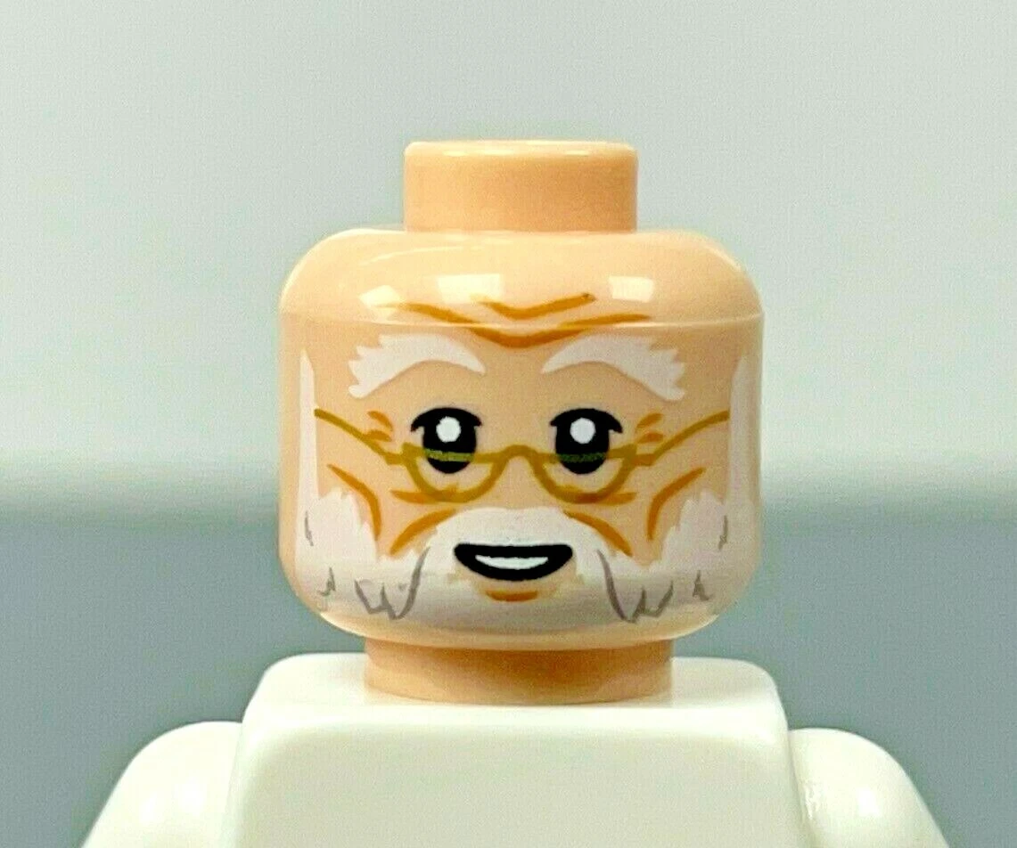 LEGO Minifigure Old Man Head White Eyebrows & Beard Gold Glasses Smile Dual  Side