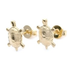14K GOLD PLATED STUD EARRING TURTLE DESIGN 7 X 11 MM W/HIGH POLISHED FINISH M534
