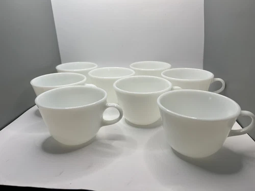 Vintage Set Of 8 Pyrex Corning Coffee Cups White Milk Glass Microwave Safe
