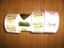 NEW Thank You Heart Stickers 1.25-1.5 inches Bundle Lot of 2000 tan, pink & gold