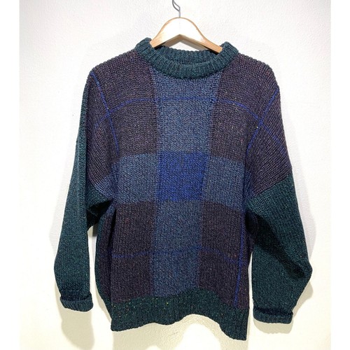 vtg wool sweater scotland made geometric colorblock grampa green warm