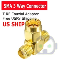 RP-SMA Male to Two RP-SMA Female Triple T RF Adapter Connector 3 Way US Stock