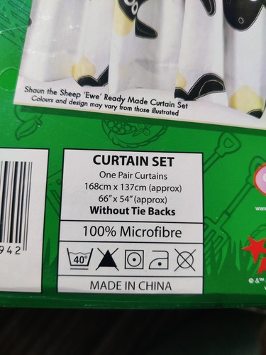 New Shaun The Sheep Ready Made Curtains Set Aardman 2010 66" x 54" White - Foto 4 di 4