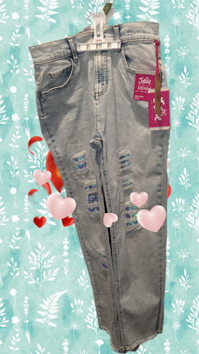 (RV $20) Girls Sequin Stretchy Comfy Justice Mini Mom Jeans Light Wash Denim - Picture 2 of 5