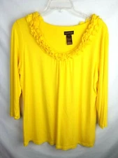 MULTIPLES Woman's Yellow Long Sleeve Rayon Blouse with Ruffled Collar Size M