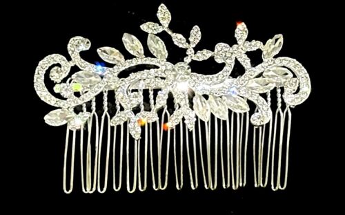 CUBIC ZIRCONIA HAIR COMB GRAND OCCASION Rhodium Plated AWESOME RAINBOW SPARKLES - Picture 1 of 17