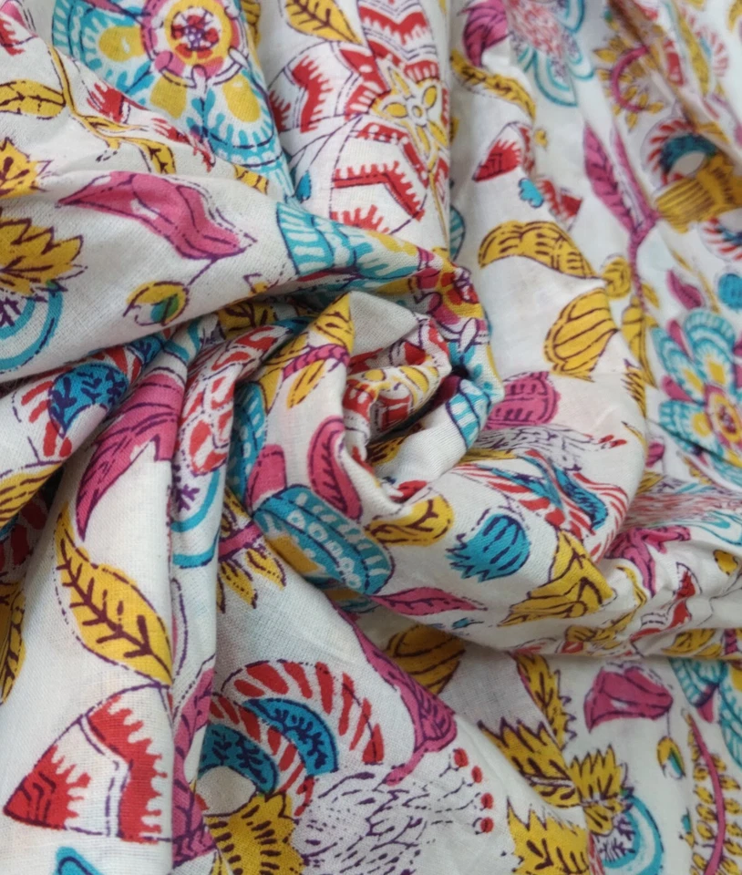 Indian Fabric Cotton Fabric By Yard Hand Block fabric Dressmaking Mutli Floral - Image 3 of 4